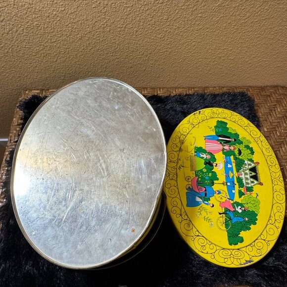 Vintage Sewing Basket Tin Victorian Old New York  Arch Oval Handle - Picture 9 of 13